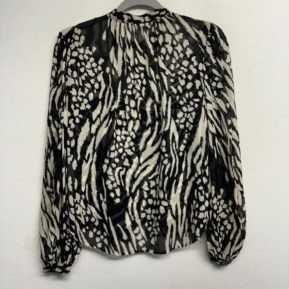 Veronica Beard Ashlynn Silk Blouse Sheer 2 Black and Bone Button Down - Picture 8 of 16